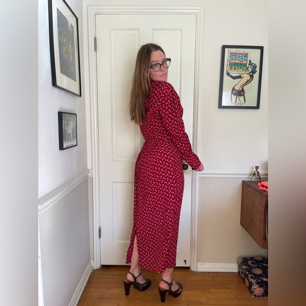 90s does 40s Red Leaf Prairie Dress - Picture 3 of 8